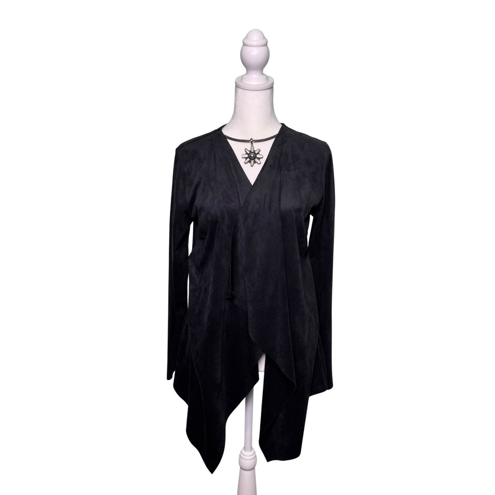 Soft Surroundings Faux Suede Open Drape Cardigan Jacket Black Women's Size XS
